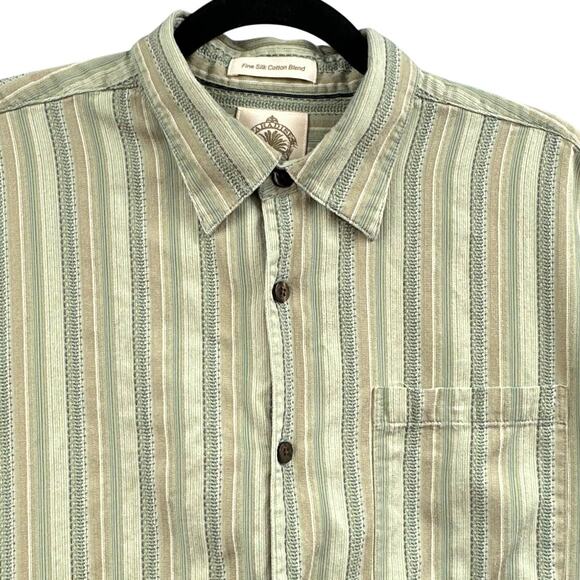Paradise Collection Silk Shirt L Green Striped Preppy Hipster Dad Academia Retro - Picture 6 of 15